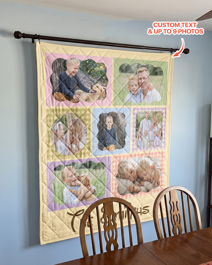 Custom Photo Gingham Family Bamboo Quilt Blanket