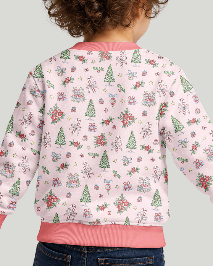 Watercolor Pink Christmas Holidays Christmas Tree Gifts Candy Cane Bamboo Crewneck Sweatshirt