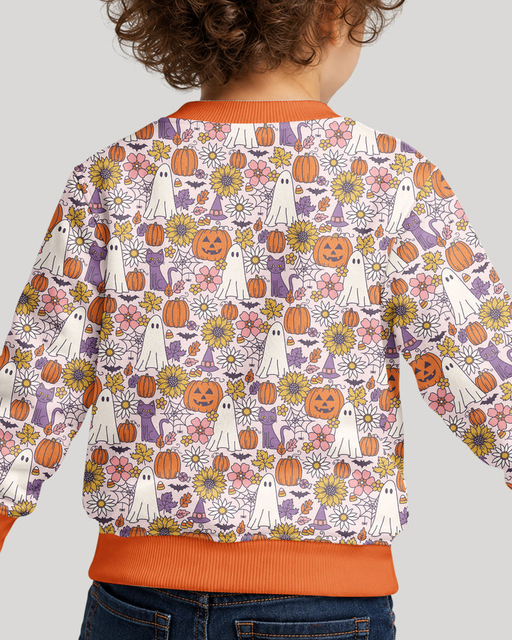 Ghost Pumpkin Fall Floral Halloween Bamboo Crewneck Sweatshirt