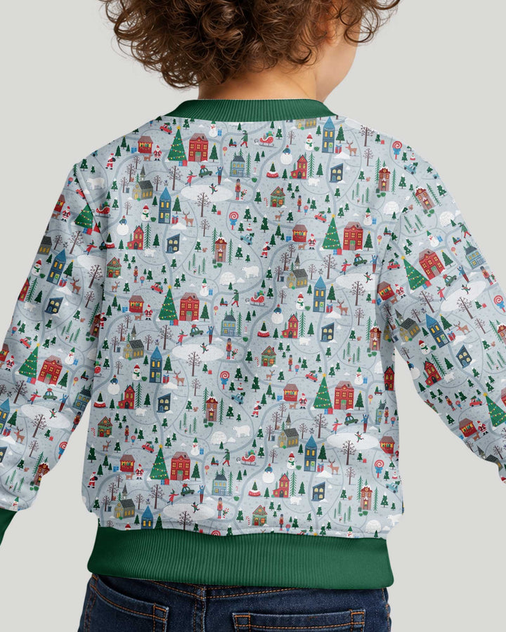 Snowy Christmas Village Map Bamboo Crewneck Sweatshirt