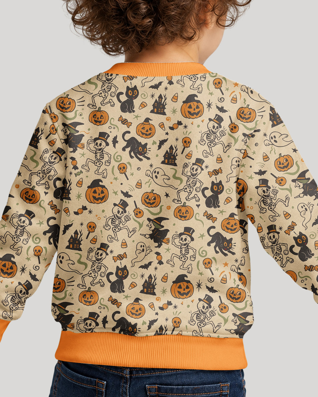 Vintage Skeleton Pumpkin Halloween Bamboo Crewneck Sweatshirt