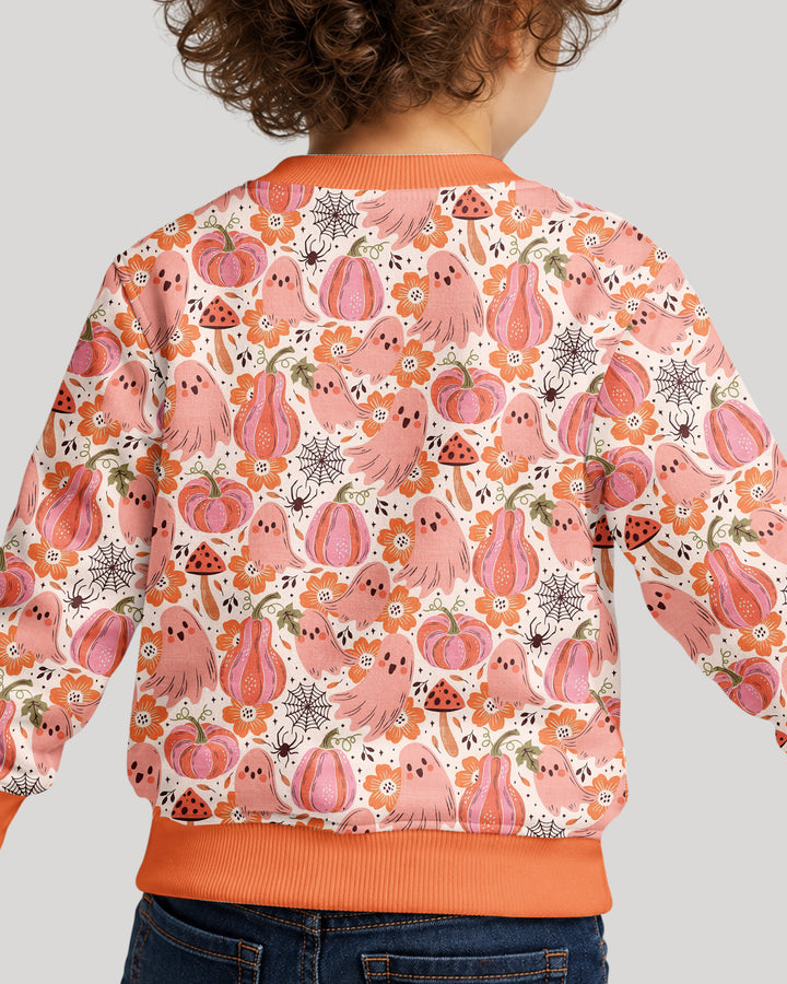 Pink Ghost Pumpkin Fall Floral Halloween Bamboo Crewneck Sweatshirt