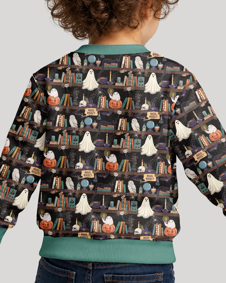 Cute Ghost Witchy Halloween Magic Library Bamboo Crewneck Sweatshirt