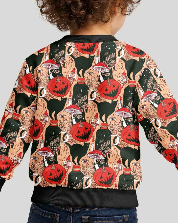 Black Cat And Pumpkin Halloween Bamboo Crewneck Sweatshirt