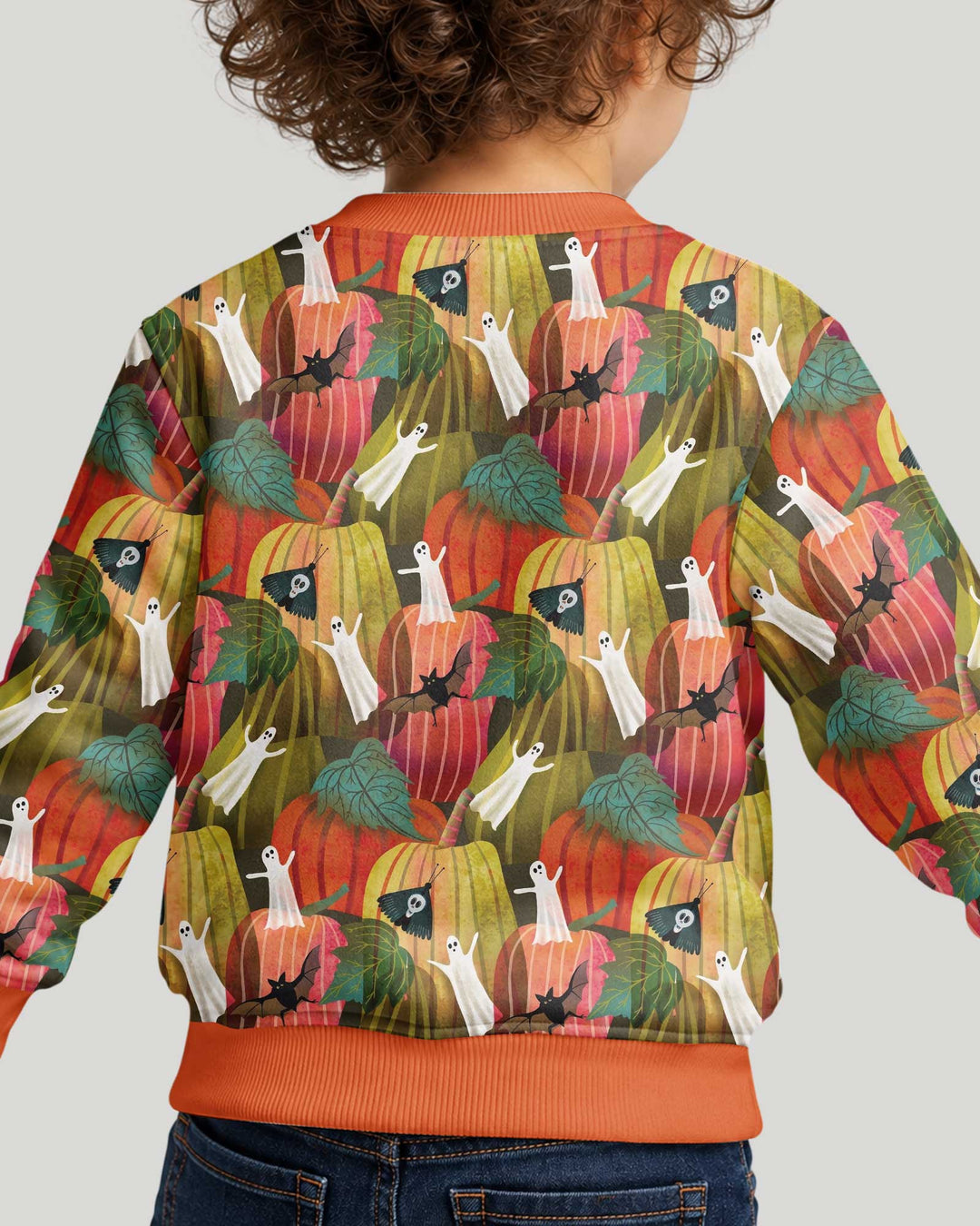 Big Pumpkin Field With Ghosts Bamboo Crewneck Sweatshirt