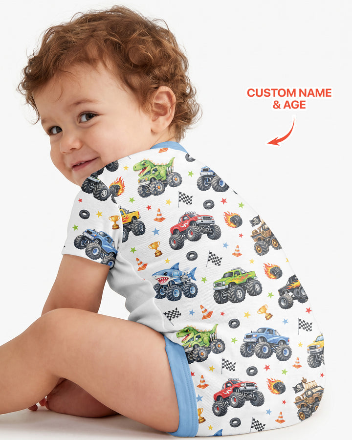 Personalized Monster Trucks Birthday Boy Bamboo Bodysuit