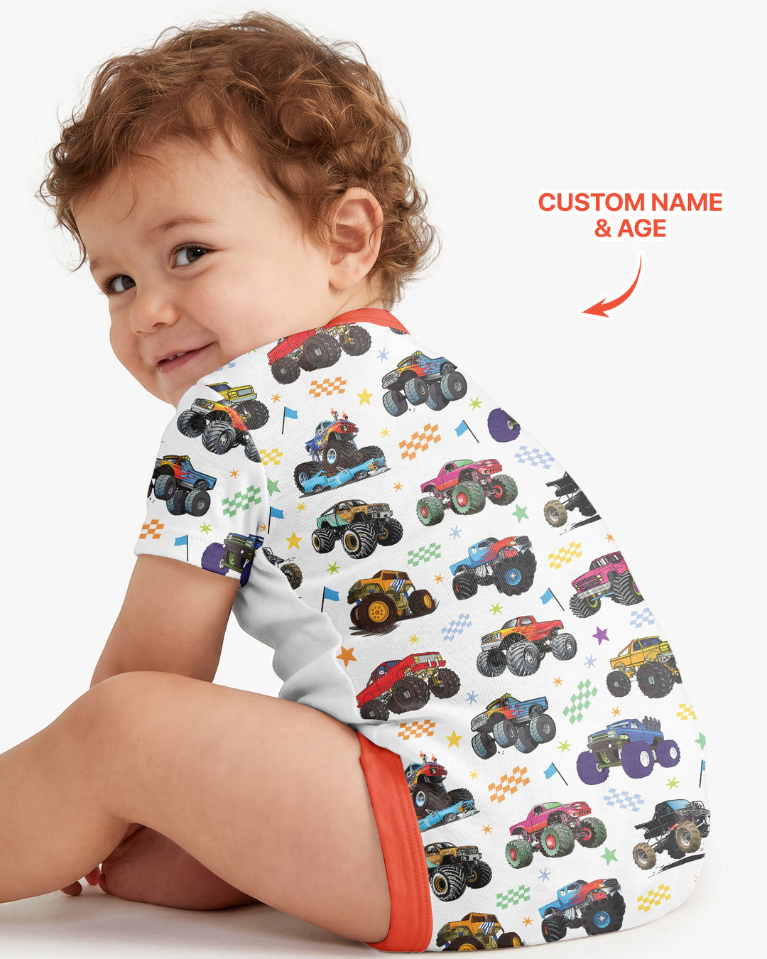 Monster Truck Birthday Boy Custom Name Bamboo Bodysuit