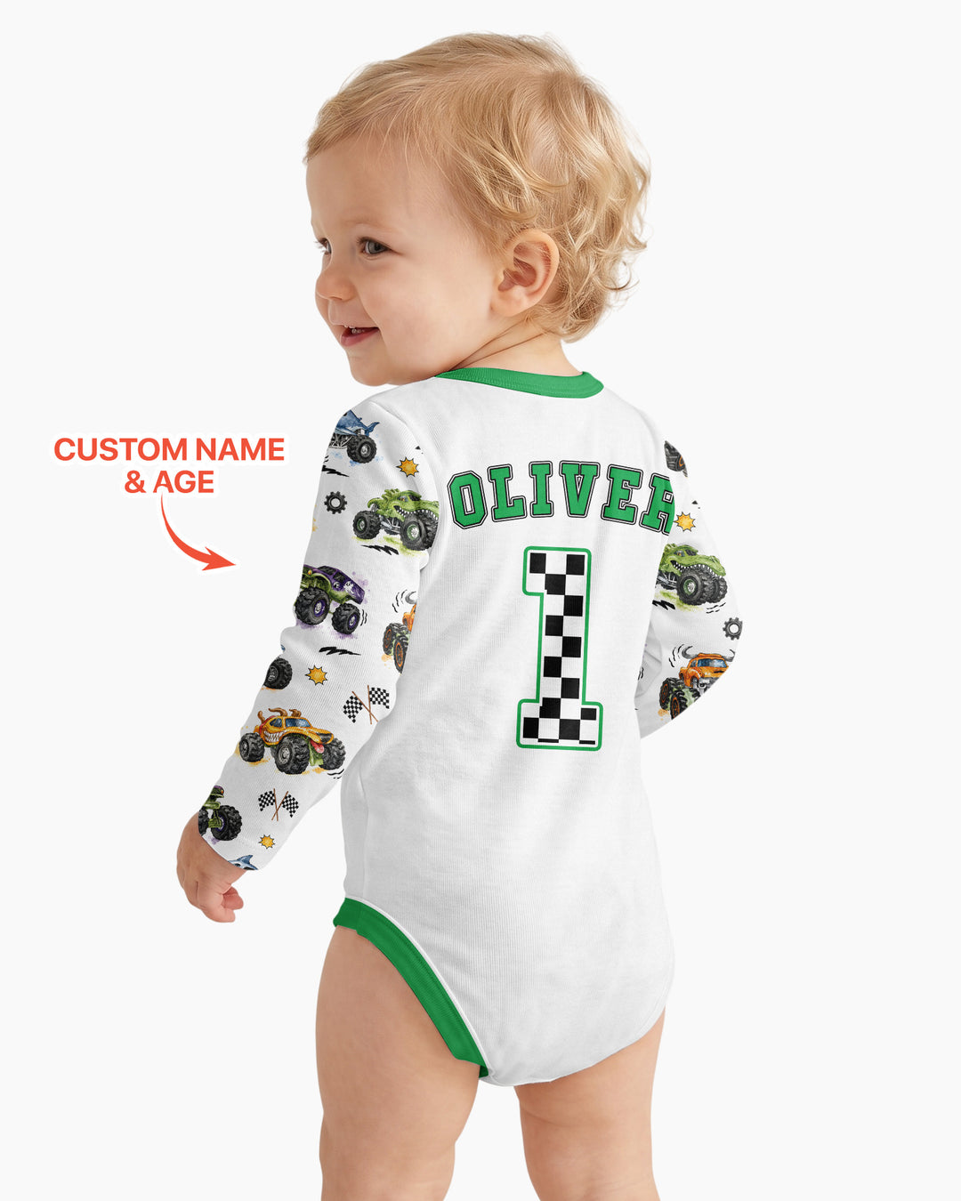 Personalized Monster Truck Birthday Bamboo Bodysuit