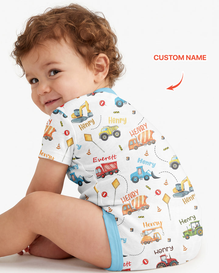 Construction Vehicles Custom Name Bamboo Bodysuit