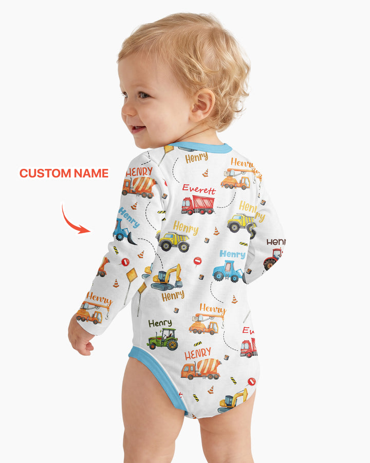 Construction Vehicles Custom Name Bamboo Bodysuit