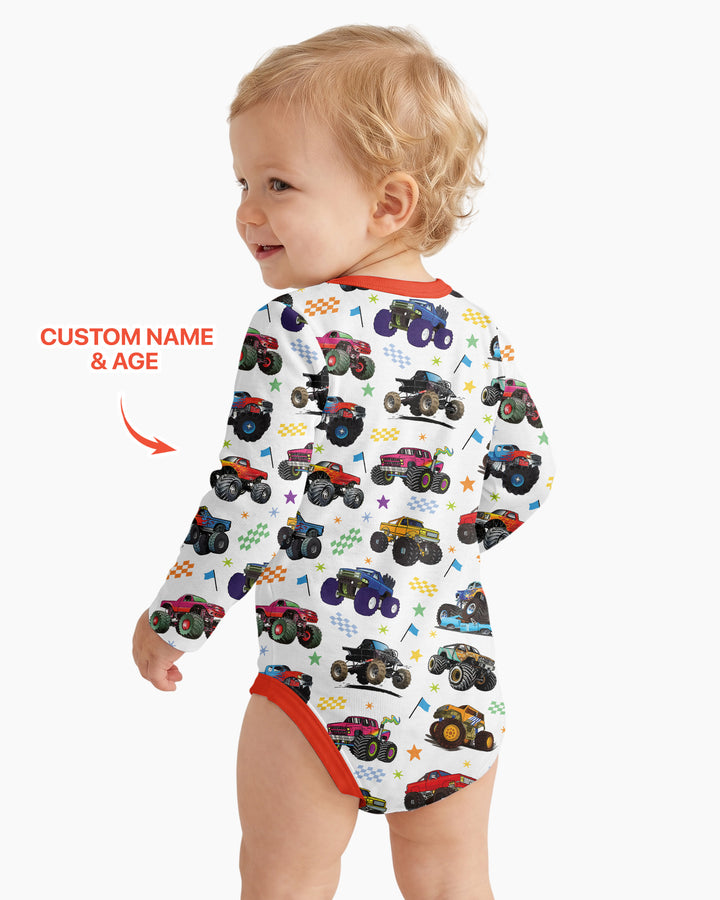 Monster Truck Birthday Boy Custom Name Bamboo Bodysuit