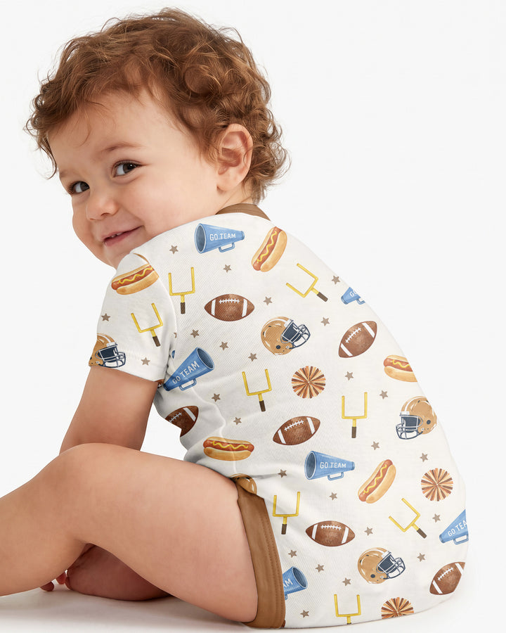 Custom Name Football I'm Just Here For The Snacks Bamboo Bodysuit
