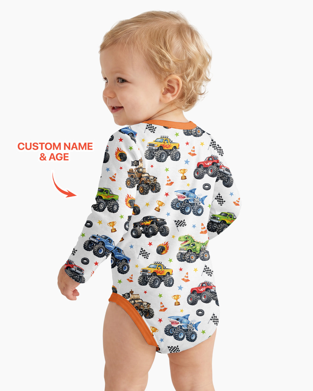Personalized Monster Trucks Birthday Boy Bamboo Bodysuit