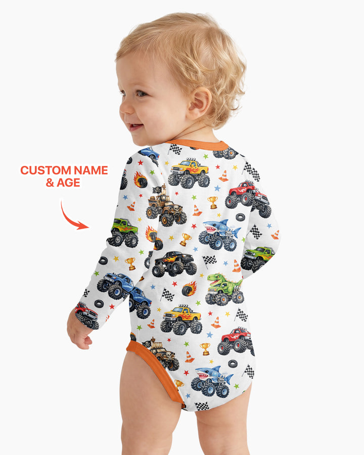 Personalized Monster Trucks Birthday Boy Bamboo Bodysuit