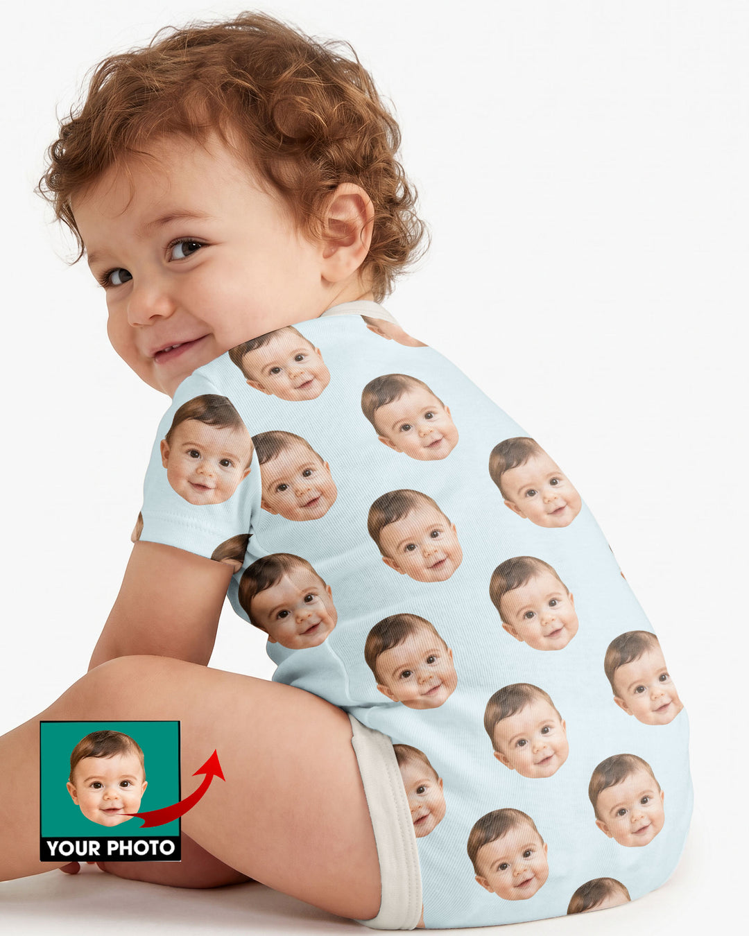 Custom Baby Face Bodysuit, Long/Short Sleeve Baby Romper, All Over Print Newborn Gift