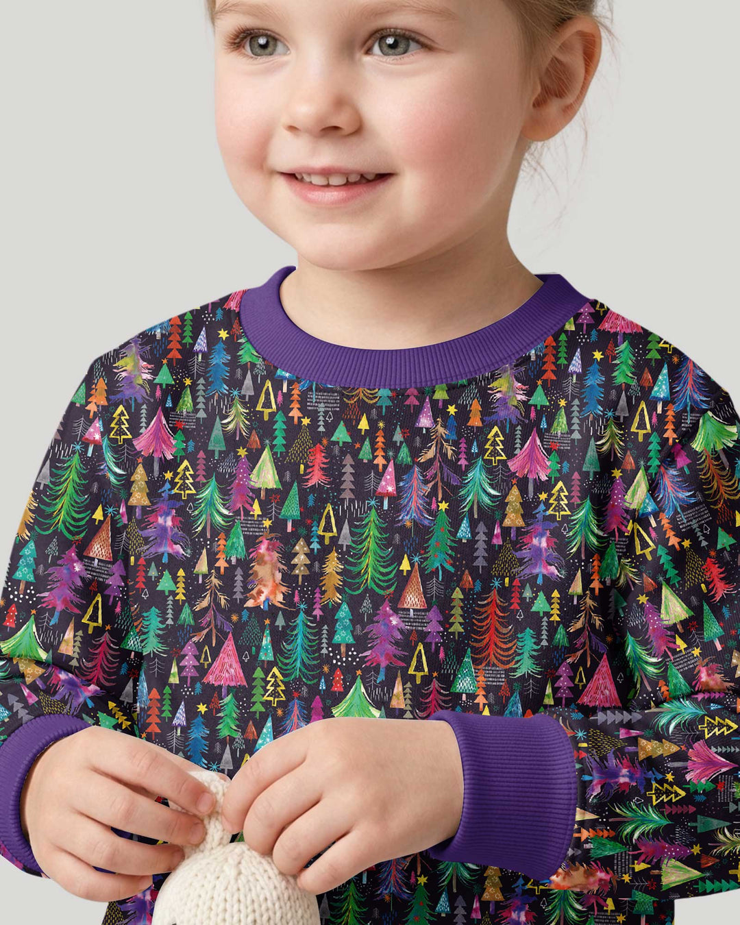 Christmas Holiday Colorful Trees Bamboo Crewneck Sweatshirt