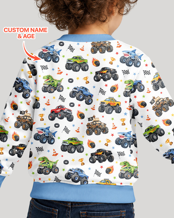 Personalized Monster Trucks Birthday Boy Bamboo Crewneck Sweatshirt