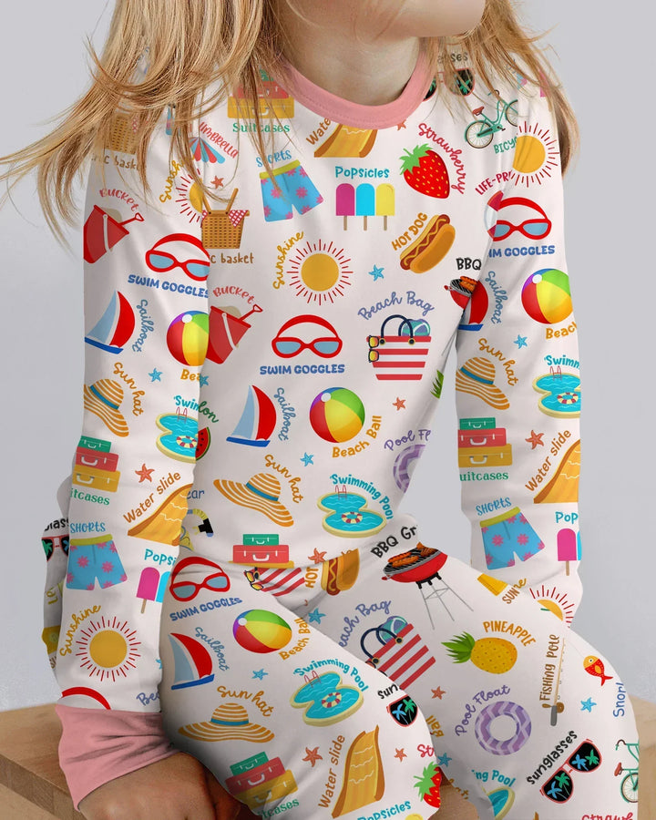 Zweiteiliges Langarm-Pyjama-Set mit Sommerfrüchten