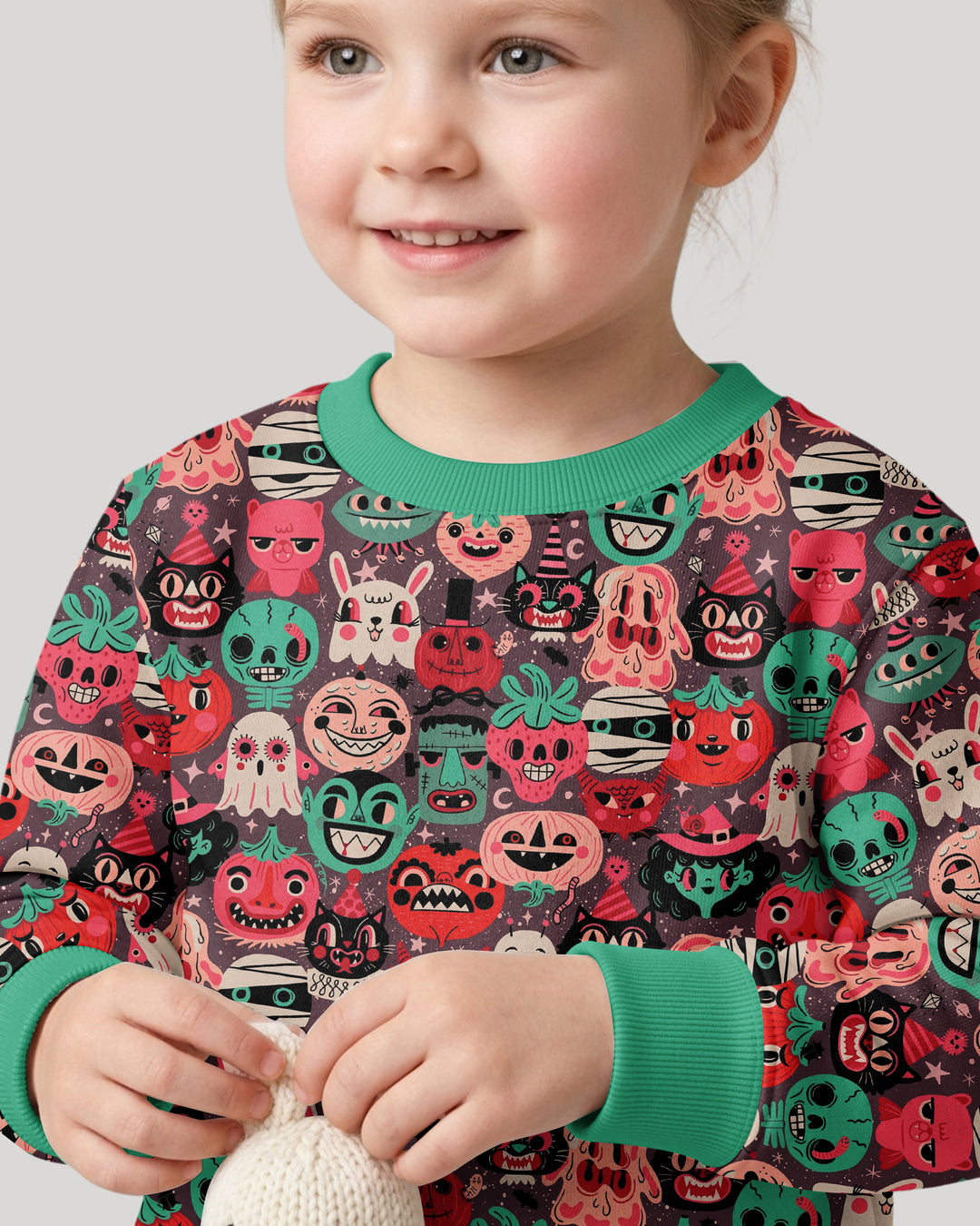 Retro Halloween Monsters Ghost Pumpkin Mummy Bamboo Crewneck Sweatshirt