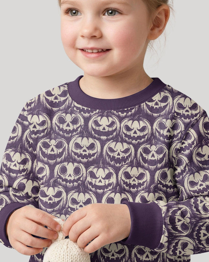 Retro Halloween Jack-O-Lantern Spooky Faces Bamboo Crewneck Sweatshirt