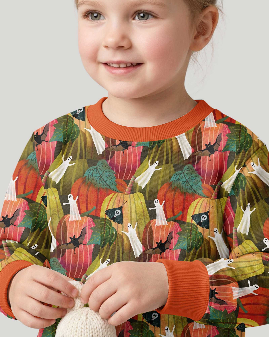 Big Pumpkin Field With Ghosts Bamboo Crewneck Sweatshirt
