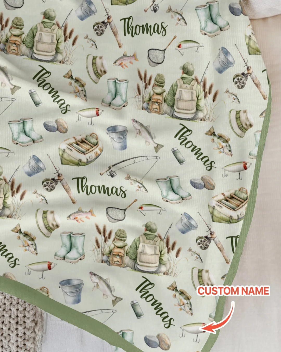 Custom Name Fishing Day Daddy & Me Matching Bamboo Blanket