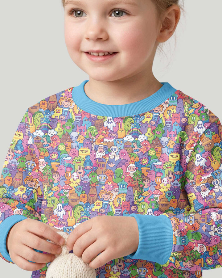 Doodle Characters Pastel Bamboo Crewneck Sweatshirt