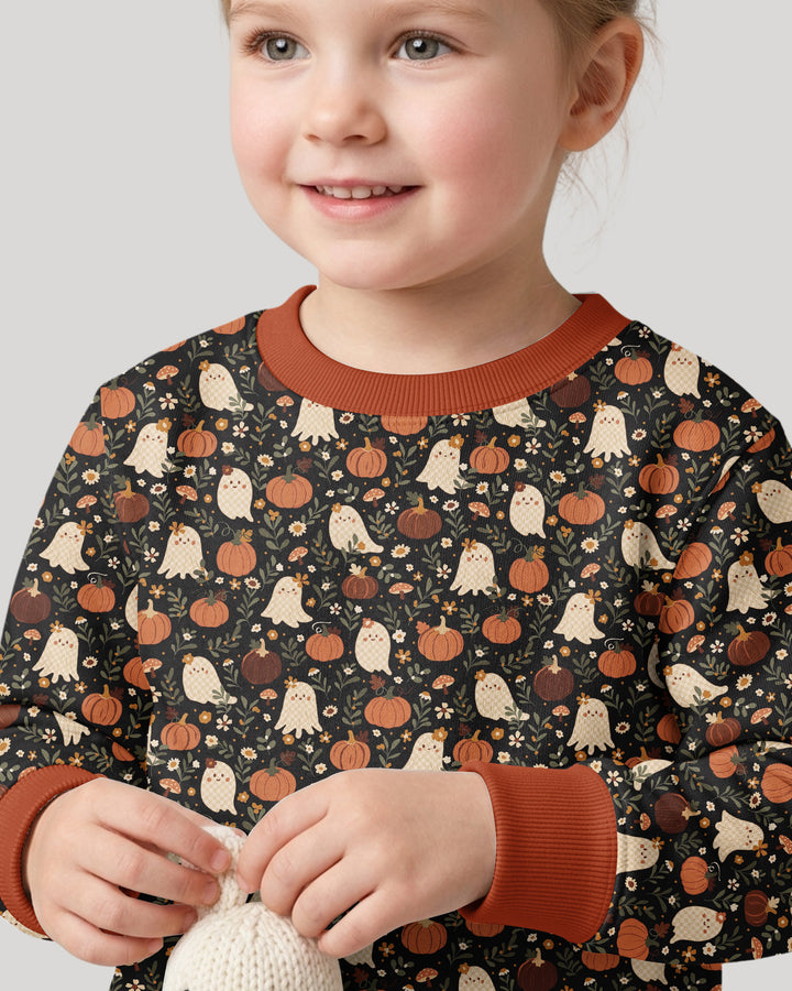 Ghost Pumpkin Harvest Floral Halloween Bamboo Crewneck Sweatshirt