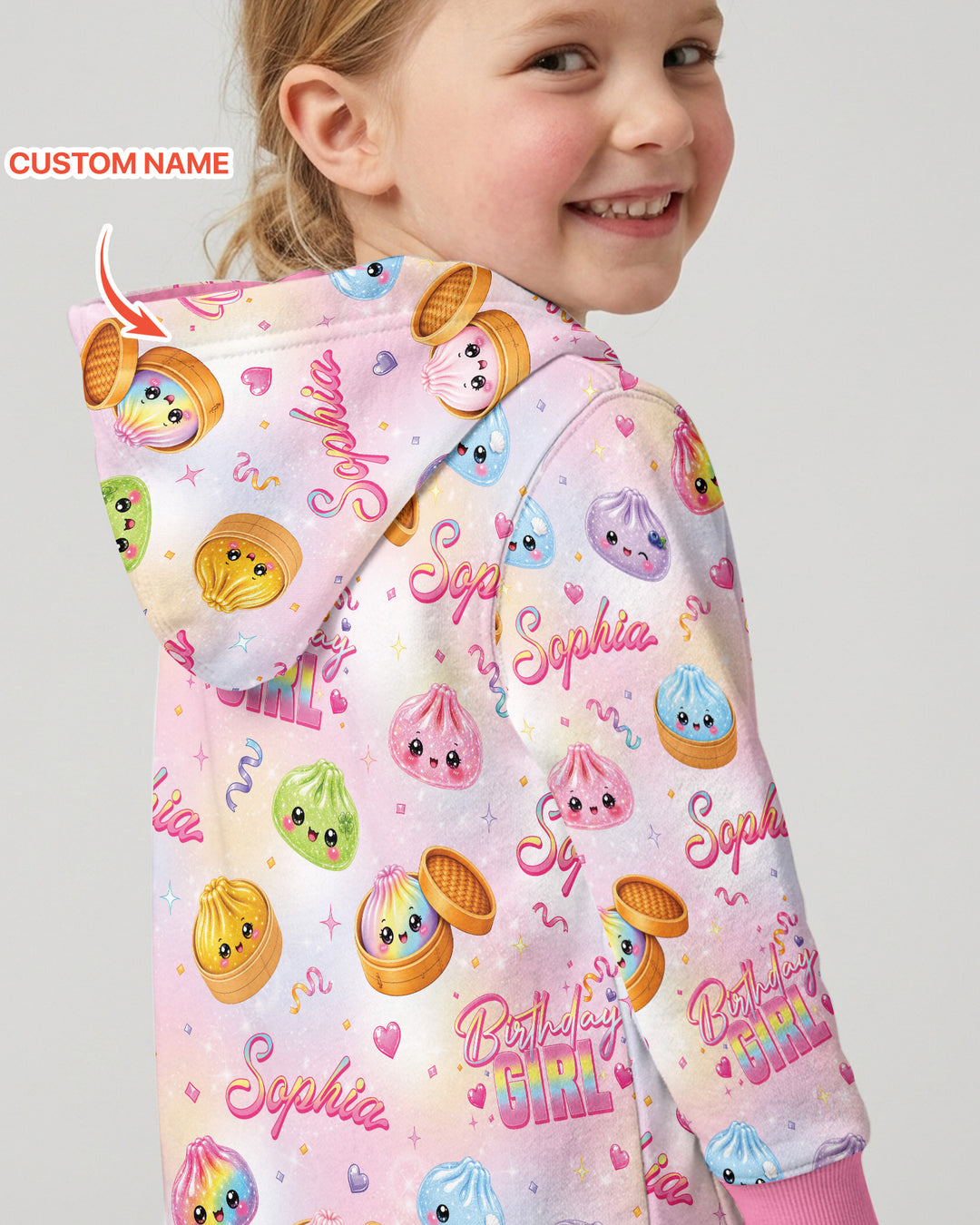 Birthday Girl Glitter Dumpling Bamboo Zip Hoodie