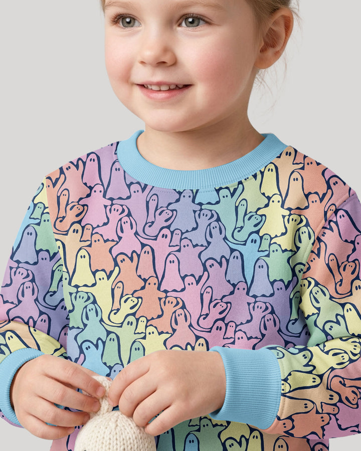 Pastel Rainbow Ghost Halloween Bamboo Crewneck Sweatshirt