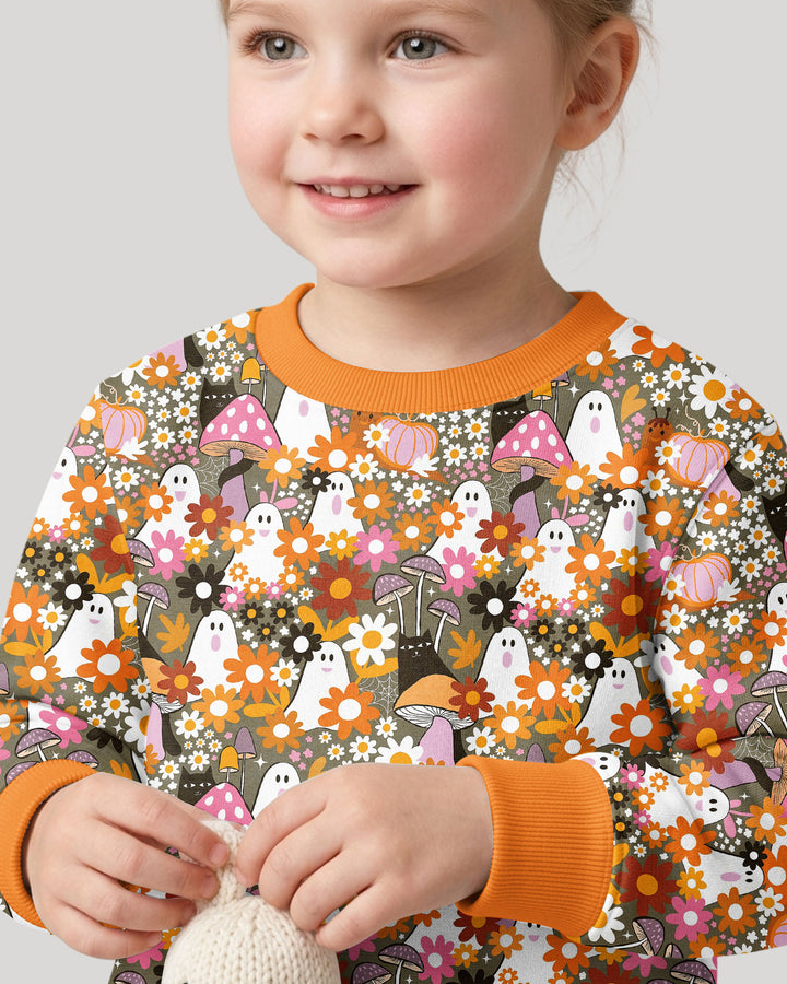 Retro Ghost Mushroom Floral Halloween Bamboo Crewneck Sweatshirt