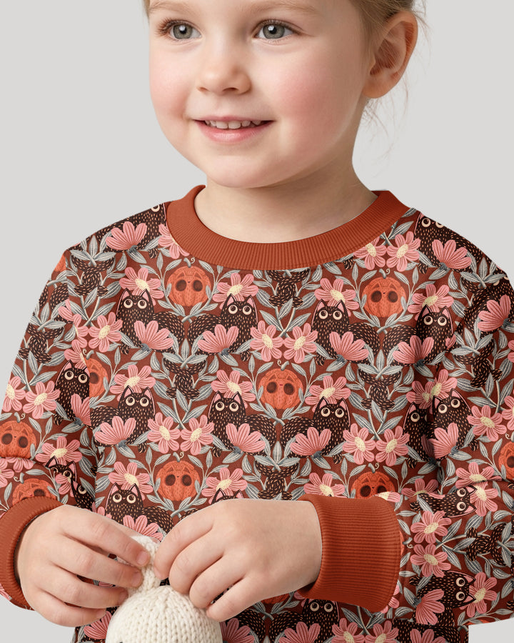 Spooky Owl Pumpkin Folk Floral Halloween Bamboo Crewneck Sweatshirt