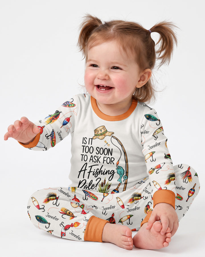 Custom Name Is It Too Soon to Ask for a Fishing Pole Bamboo Two Piece Long Sleeve Pajama Set