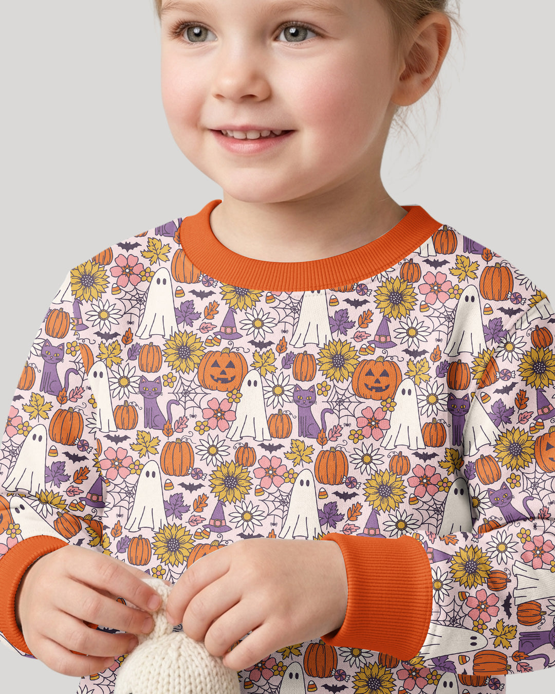 Ghost Pumpkin Fall Floral Halloween Bamboo Crewneck Sweatshirt