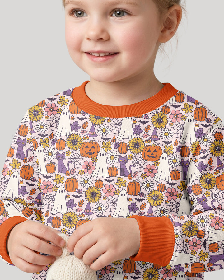Ghost Pumpkin Fall Floral Halloween Bamboo Crewneck Sweatshirt