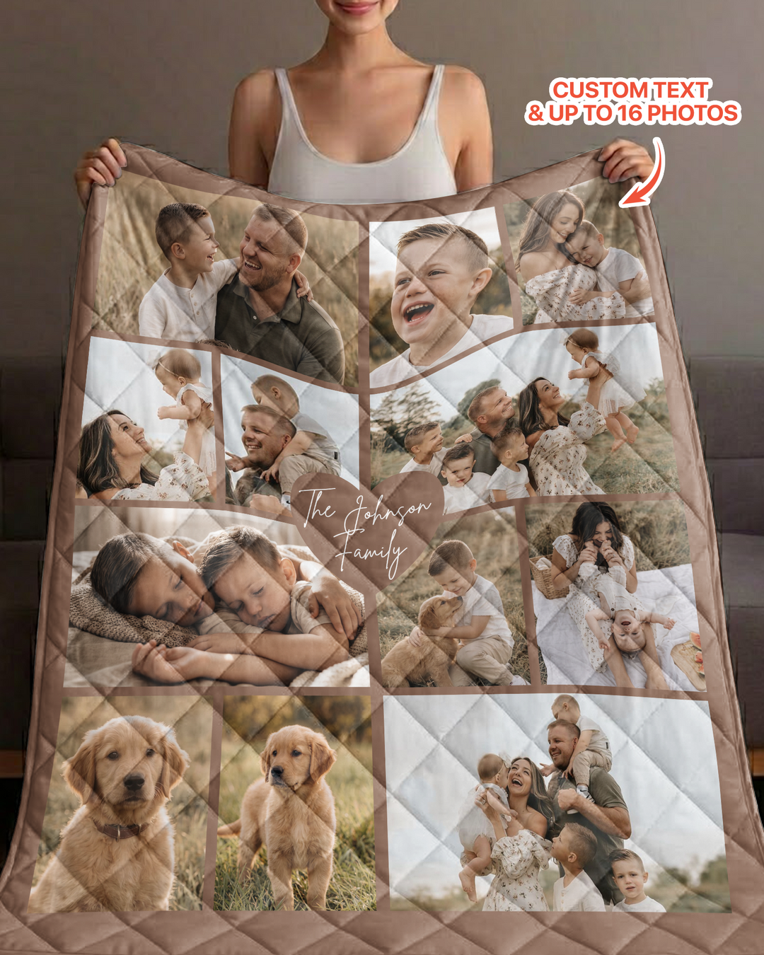 Custom Photo Collage Family Bamboo Quilt Blanket