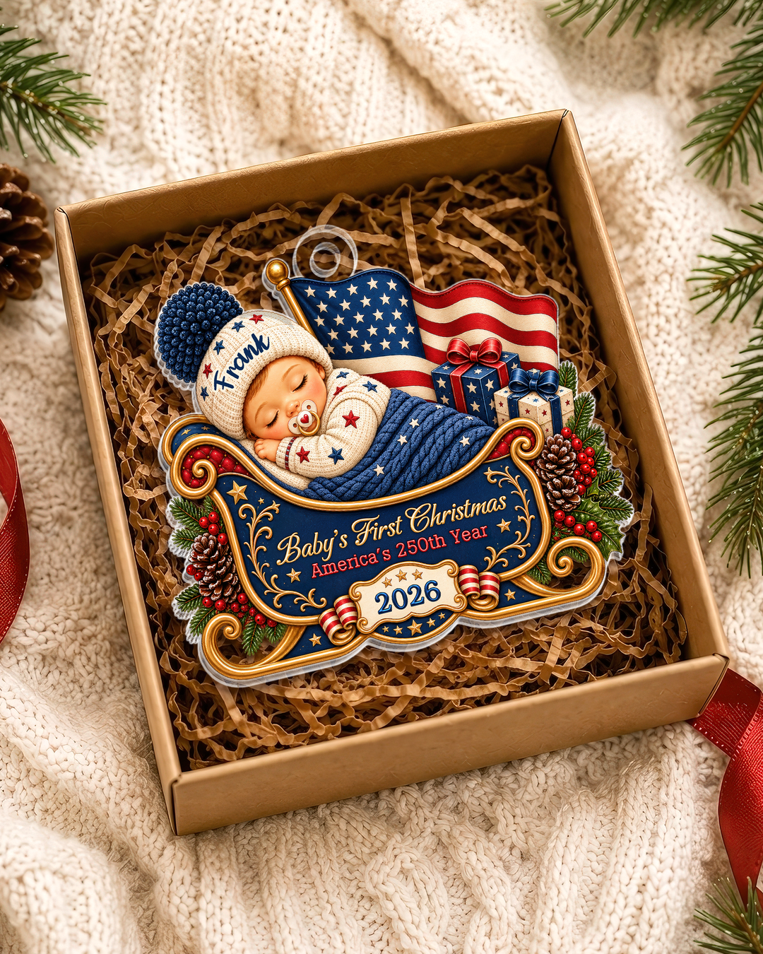 Personalized First Christmas 250th Anniversary Acrylic Ornament 2026