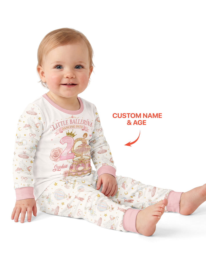 Little Ballerina Birthday Custom Name & Age Bamboo Two Piece Long Sleeve Pajama Set