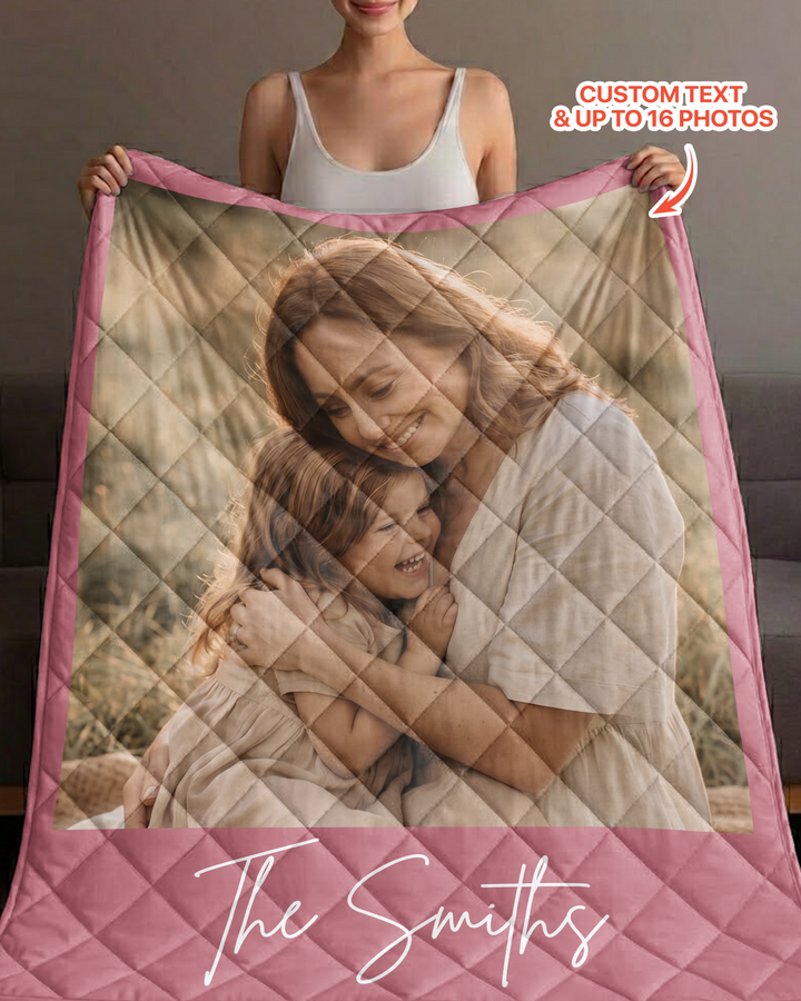 Custom Photo Collage Family Bamboo Quilt Blanket