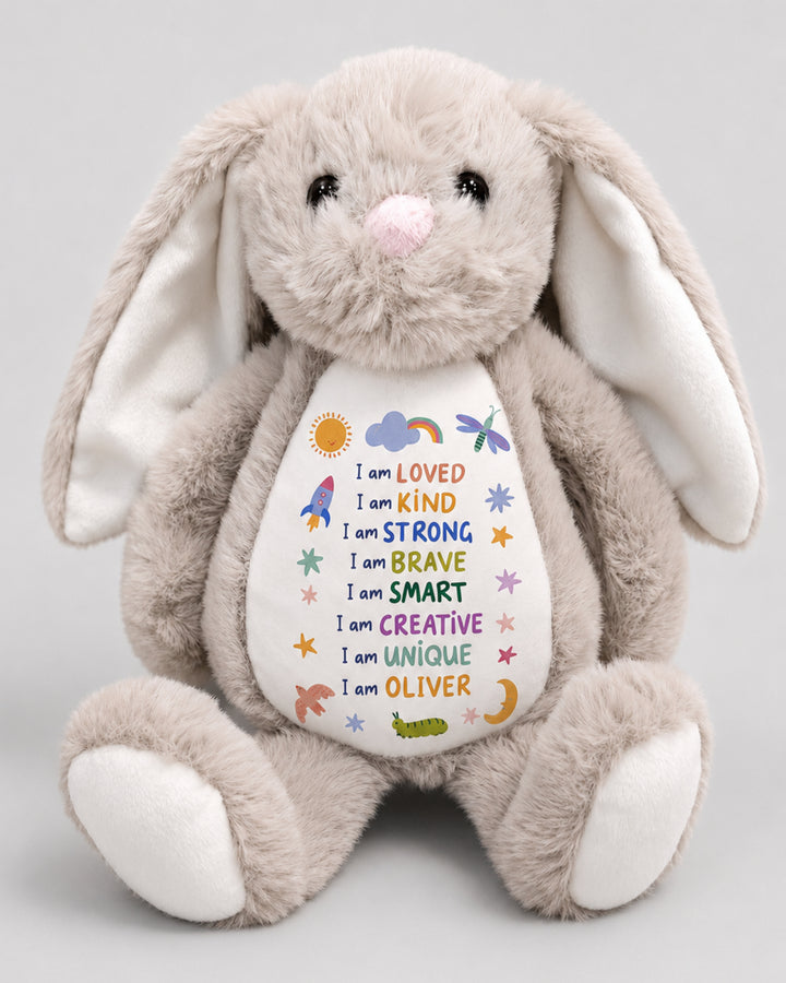 Custom Name Colorful Affirmations Soft Toy Bunny