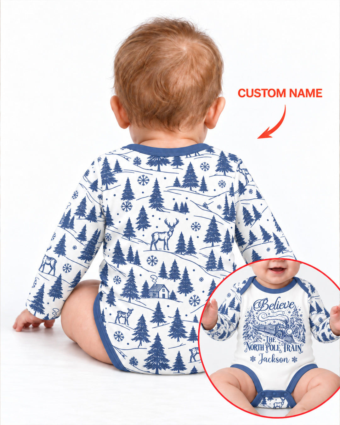 Custom Name North Pole Train Bamboo Bodysuit