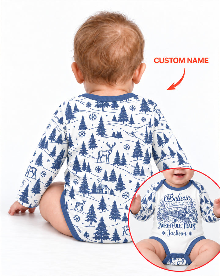 Custom Name North Pole Train Bamboo Bodysuit
