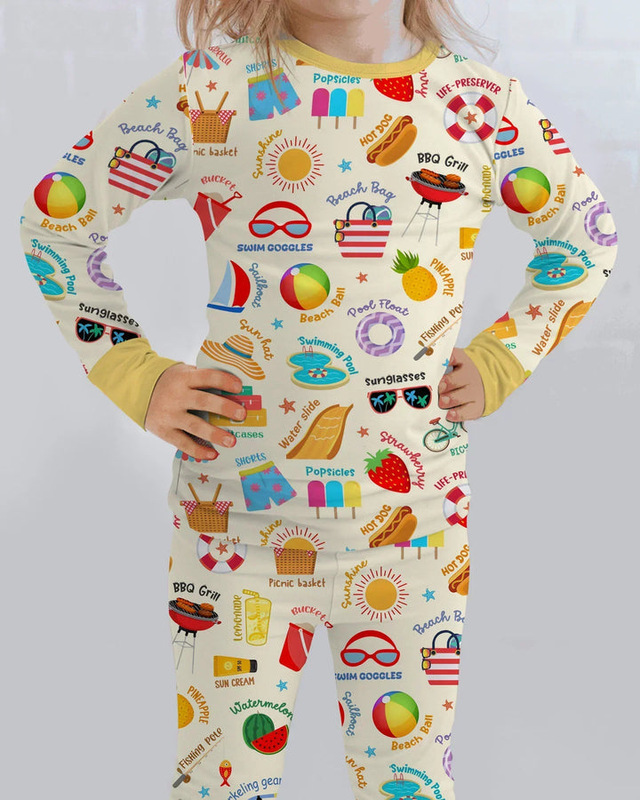Zweiteiliges Langarm-Pyjama-Set mit Sommerfrüchten