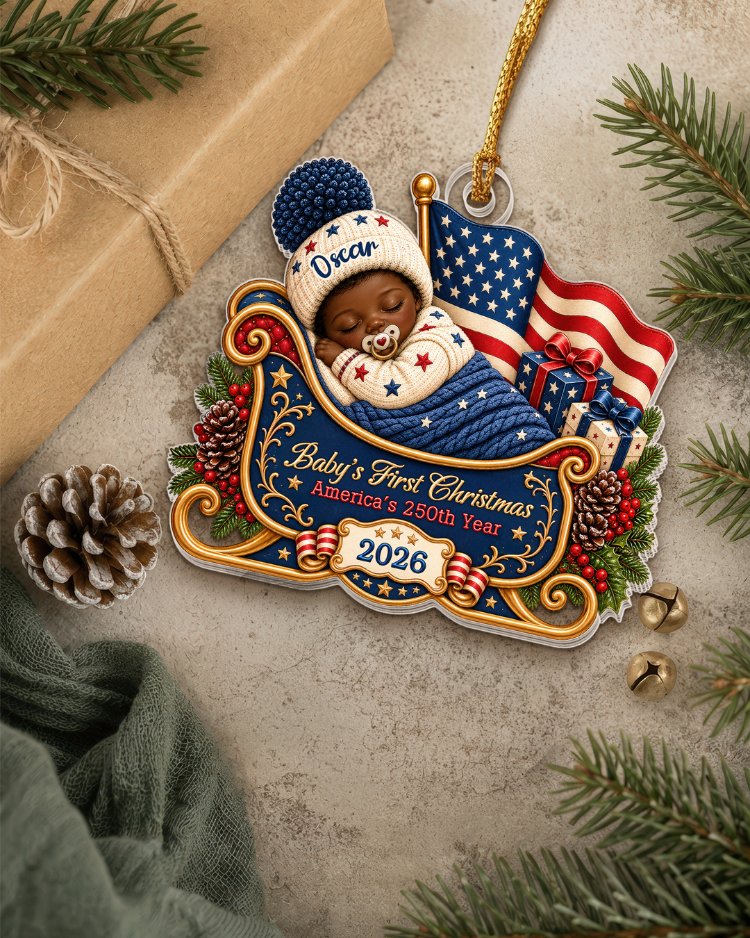 Personalized First Christmas 250th Anniversary Acrylic Ornament 2026