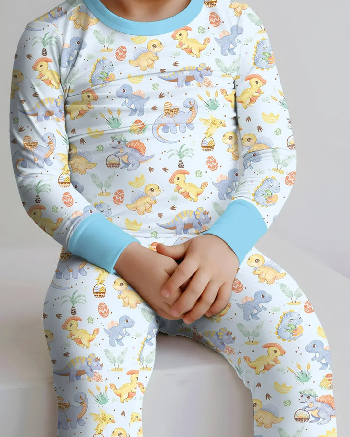 Dino Easter Bamboo Two Piece Long Sleeve Pajama Set
