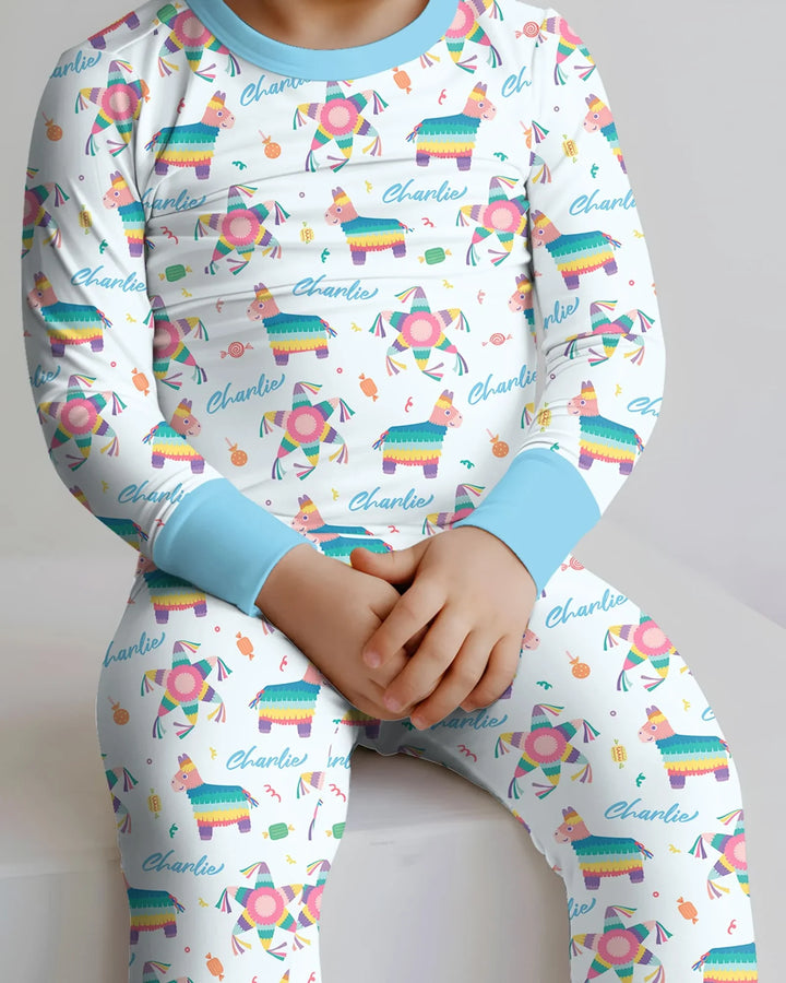Custom Name Smash the Pinata Bamboo Two Piece Long Sleeve Pajama Set