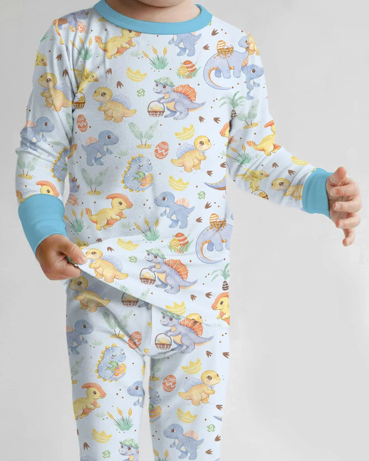 Dino Easter Bamboo Two Piece Long Sleeve Pajama Set