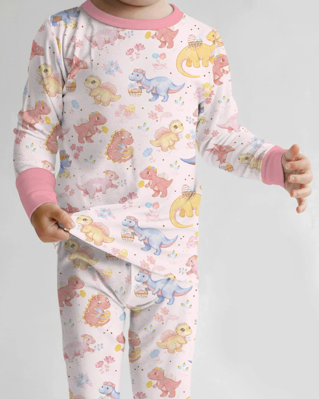 Dino Easter Bamboo Two Piece Long Sleeve Pajama Set