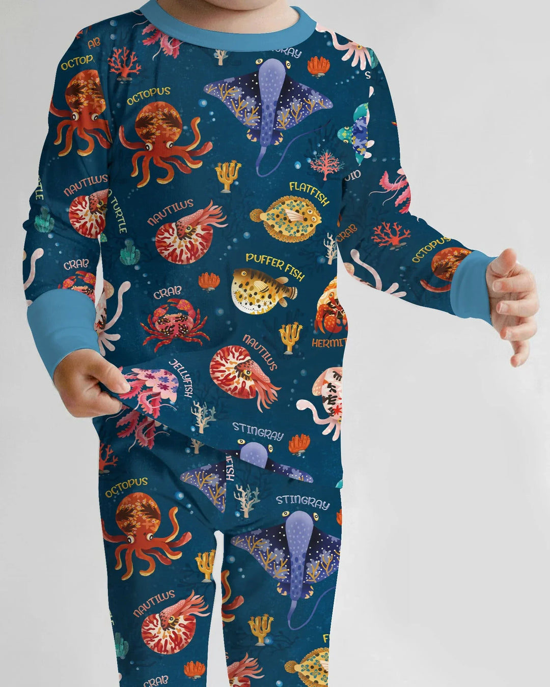 Deep Blue Wonders Bamboo Two Piece Long Sleeve Pajama Set