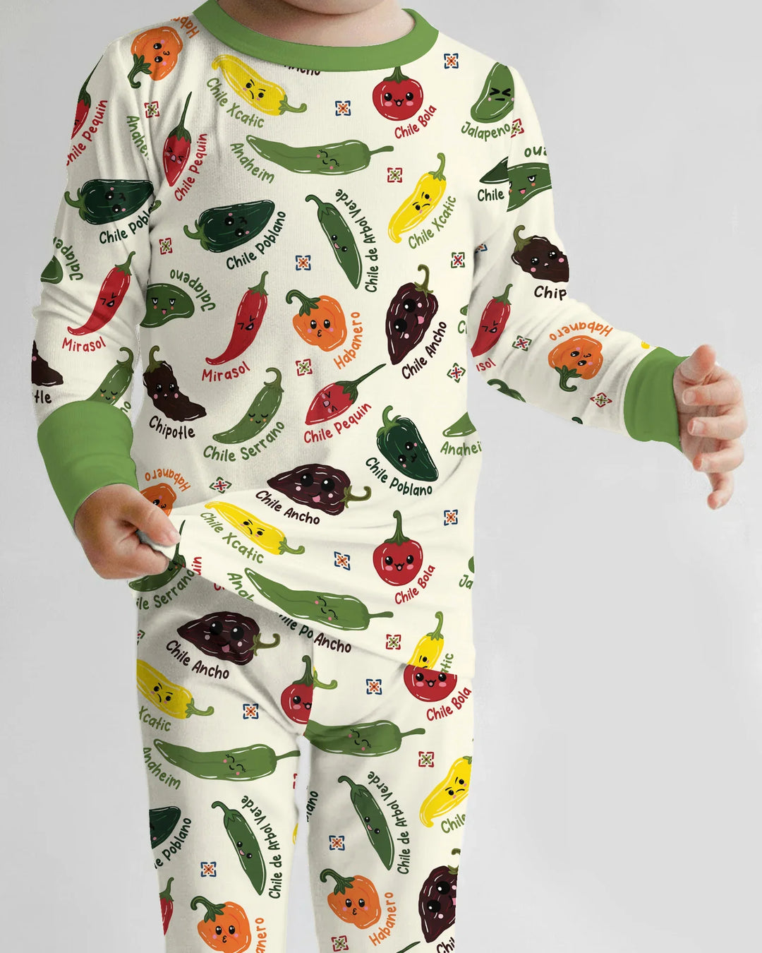 Kawaii  Mexican Chiles Bamboo Two Piece Long Sleeve Pajama Set